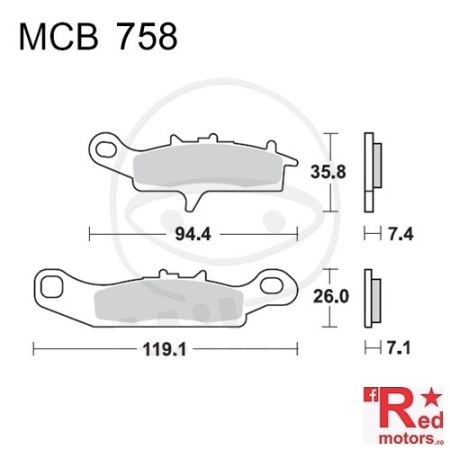 Placute frana fata SINTERED SI TRW ALTN 94.4x35.8x7.4/119.1x26x7.1 MCB758 pentru Kawasaki KFX 450, KFX 700, KVF 650