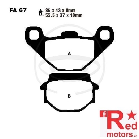 Placute frana fata sinterizate 85x43x8/55.5x37x10 EBC FA67 pentru Aeon Cobra 220, 300, 400, Aprilia RX 125, Cectek Estoc 500, Derbi DXR 200, Dinli Special 450, Husaberg FC 501, Kawasaki BJ 250, GPZ 500, KL 650