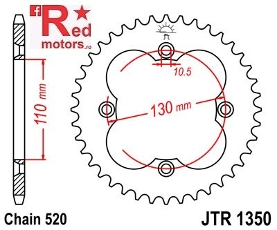 Foaie/pinion spate JTR1350.40 520 cu 40 de dinti pentru Adly/Herchee Crossroad 220, Hurricane 500, Honda TRX 300 EX