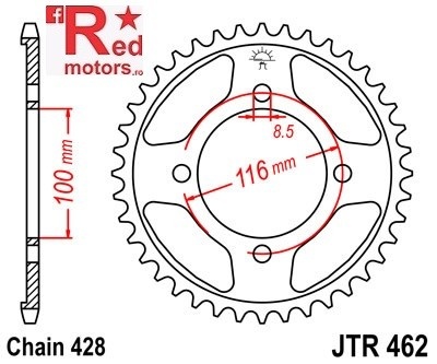 Foaie/pinion spate JTR462.51 428 cu 51 de dinti pentru Kawasaki KX 80, KX 85