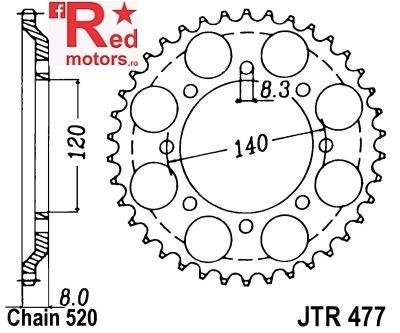 Foaie/pinion spate JTR477.43 520 cu 43 de dinti pentru Kawasaki KLR 600