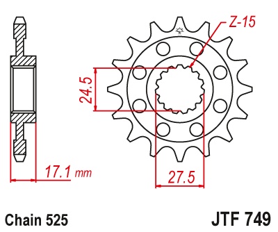 Pinion fata JT JTF 749-16RB 16T, 525 rubber cushioned - Img 2