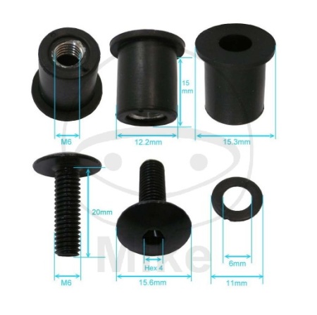 Kit suruburi parbriz JMP cu piulite cauciuc 6X20 Negru - Img 2