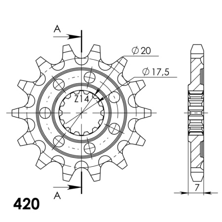 Pinion fata SUPERSPROX STEALTH CST-560:14.1 14T, 420 - Img 2
