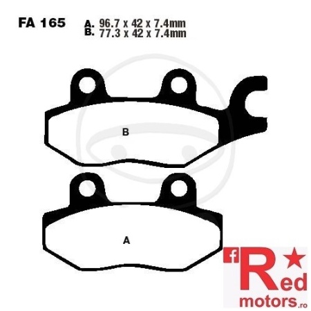 Placute frana fata SINTERED R EBC ALTN 96.7x42x7.4/77.3x42x7.4 FA165 pentru Aeon Cobra 180, 350, Benzhou YY125T 125, YY125T-6A 125, CAN-AM Commander 800, CFMOTO Rancher 500, E-Ton CLX 150 Challenger, Kawasaki KLF 300, Suzuki LT-R 450, Yamaha XTZ 750