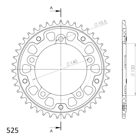 Rear sprocket SUPERSPROX STEALTH RST-1792:43-GLD auriu 43T, 525 - Img 2