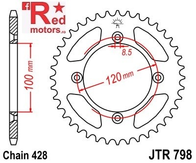 Foaie/pinion spate JTR798.52 428 cu 52 de dinti pentru Suzuki RM 80. RM 85
