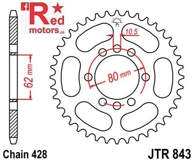 Foaie/pinion spate JTR843.51 428 cu 51 de dinti pentru Yamaha DT 80, DT 175