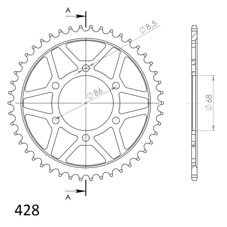 Kit de lant EK - Argintiu lant 428 DEH, Non-sealed, pinion fata JT, foaie spate SUPERSPROX pentru KAWASAKI BN 125 Eliminator 1998-2007 - Img 5