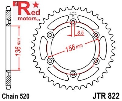 Foaie/pinion spate JTR822.49 520 cu 49 de dinti pentru Beta RR 350 4T, 250 4T, 450 Enduro