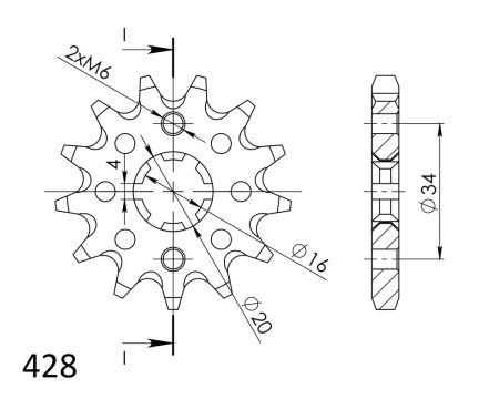 Kit de lant EK - Argintiu lant 428 DEH, Non-sealed, pinion fata SUPERSPROX, foaie spate SUPERSPROX pentru YAMAHA YBR 125 2005-2006 - Img 3