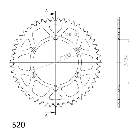 Rear ALU sprocket SUPERSPROX RAL-460:50-BLK Negru 50T, 520 - Img 2