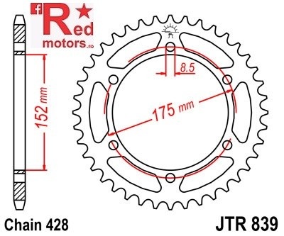 Foaie/pinion spate JTR839.51 428 cu 51 de dinti pentru Yamaha DT 125