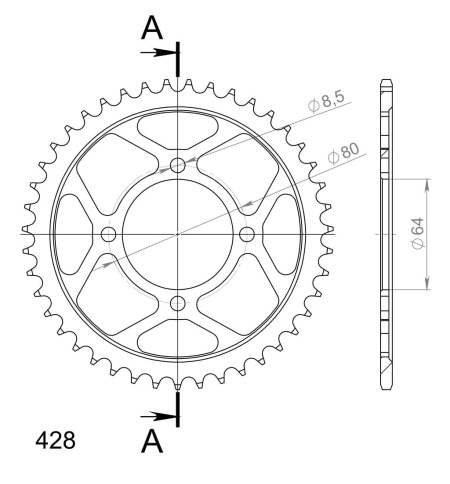 Kit de lant EK - Argintiu lant 428 DEH, Non-sealed, pinion fata JT, foaie spate SUPERSPROX pentru YAMAHA YBR 125 2008-2015 - Img 5