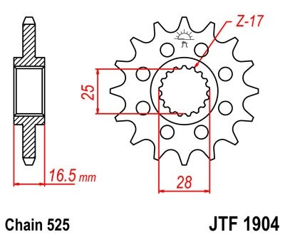 Pinion fata JT JTF 1904-16RB 16T, 525 rubber cushioned - Img 2