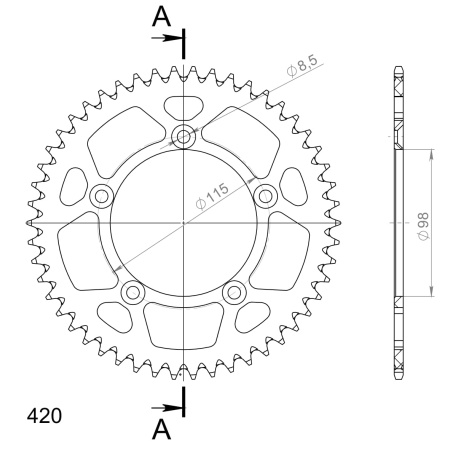 Rear ALU sprocket SUPERSPROX RAL-4:50-ORG portocaliu 50T, 420 - Img 2
