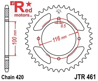 Foaie/pinion spate JTR461.52 420 cu 52 de dinti pentru Kawasaki KX 80, KX 85