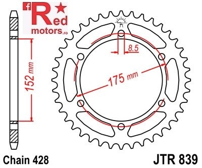 Foaie/pinion spate JTR839.53 428 cu 53 de dinti pentru Yamaha DT 125, WR 125