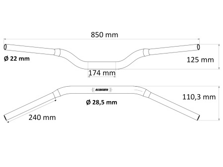 Homologated handlebars ACCOSSATO HBT185N Negru (diameter 28,5mm, length 850mm) - Img 2