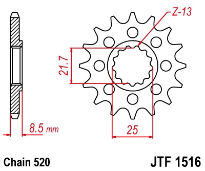 Pinion fata JT JTF 1516-16 16T, 520 - Img 2