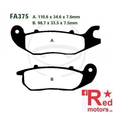 Placute frana fata STD EBC ALTN 110.6x34.6x7.6/98.7x33.5x7.5 FA375 pentru AJS CR3 125 Regal Raptor, Honda CBF 125 M, Rieju NKD 50 Naked,  RS-2 125 AC