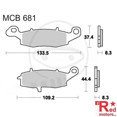 Placute frana fata STD TRW ALTN 133.5x37.48.3/109.2x44.4x8.3 MCB681 pentru CFMOTO NK 650, Kawasaki ER-6F 650, KLE 650, VN 1500, W 800, ZR-7 750, Suzuki DL 650