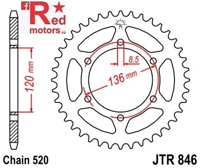 Foaie/pinion spate JTR846.39 520 cu 39 de dinti pentru Yamaha RD 350, SRX 600, XJR 400
