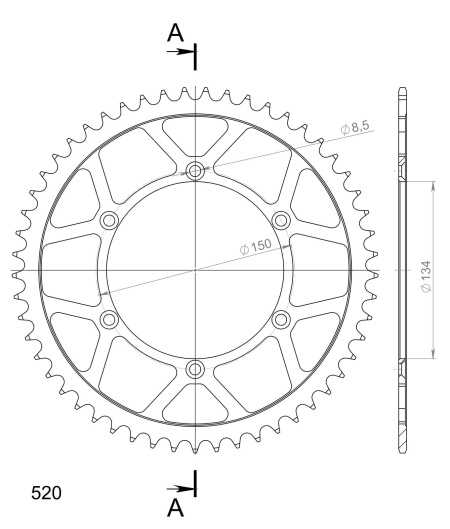 Kit de lant EK - Argintiu lant 520 DEX, X-Ring, pinion fata SUPERSPROX, foaie spate SUPERSPROX pentru KAWASAKI KX 125 1981 - Img 5