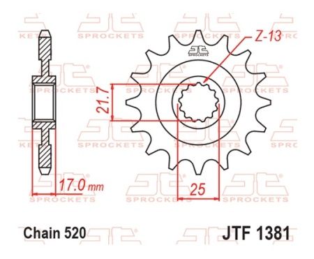 Pinion fata JT JTF 1381-15RB 15T, 520 rubber cushioned - Img 3
