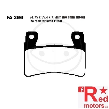 Placute frana fata SINTERED HH EBC ALTN 74.75x55.4x7.6 FA296 pentru Harley Davidson FLS 1690, XR 1200, CB 1300, CBR 600, Hyosung GD 250 N i Naked, Kawasaki ZX-6R 636 E Ninja