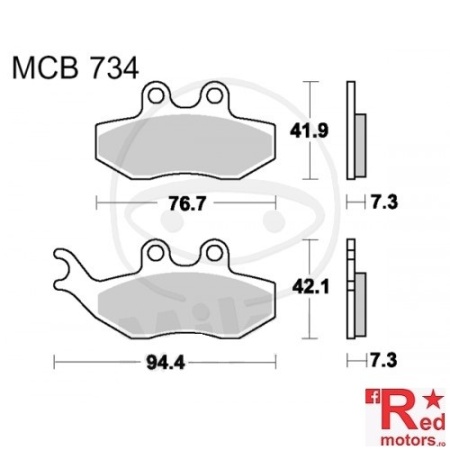 Placute frana fata STD TRW ALTN 76.7x41.9x7.3/94.4x42.1x7.3 MCB734 pentru Aprilia MX 50, RX 50, Benelli Velvet 125, Peugeot Elystar 125, HM-Moto CRE 50