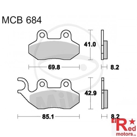 Placute frana fata STD TRW 89.8x41x8.2/85.1x42.9x8.2 MCB684 pentru Adiva AD 125, Hercules SR 125 Samba, Pegasus Solero 25, LXR 125, PGO PMX 50, TR-3 50, SYM Red Devil 50