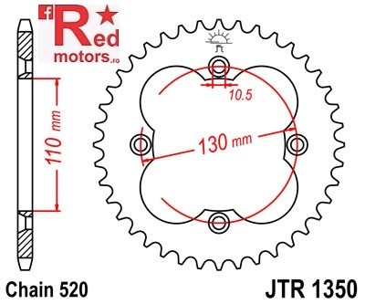 Foaie/pinion spate JTR1350.38 520 cu 38 de dinti pentru Adly/Herchee Crossroad 220, Hurricane 500, Honda TRX 300 EX