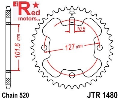 Foaie/pinion spate JTR1480.38 520 cu 38 de dinti pentru Polaris Outlaw 450, Predator 90, 500