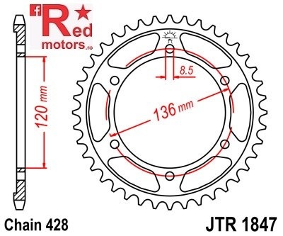 Foaie/pinion spate JTR1847.51 428 cu 51 de dinti pentru Yamaha FZR 400, TDR 125
