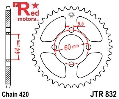 Foaie/pinion spate JTR832.45 420 cu 45 de dinti pentru Yamaha DT 50, DT 80, FS1 80