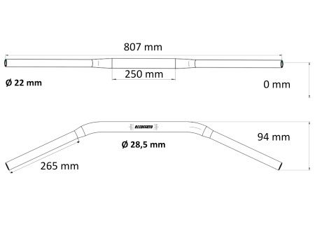 Homologated handlebars ACCOSSATO HBT187N Negru (diameter 28,5mm, length 807mm) - Img 2