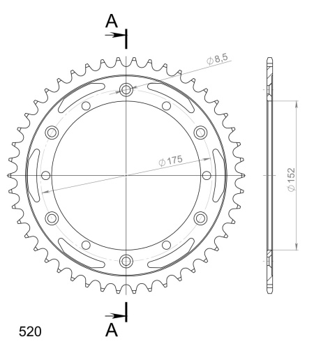 Kit de lant EK - Argintiu lant 520 DEX, X-Ring, pinion fata SUPERSPROX, foaie spate SUPERSPROX pentru YAMAHA YZ 125 1981-1982 - Img 5