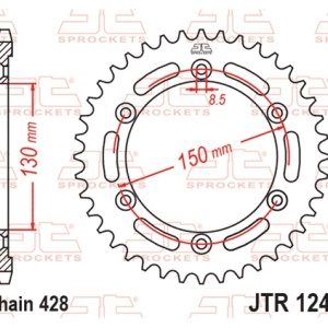 Kit de lant EK - Argintiu lant 428 DEH, Non-sealed, pinion fata JT, foaie spate JT pentru HONDA XLR 125 R 1998-2001 - Img 7