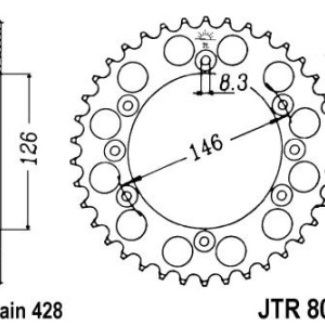 Kit de lant EK - Argintiu lant 428 DEH, Non-sealed, pinion fata JT, foaie spate JT pentru SUZUKI DR 125 SM 2008-2013 - Img 5