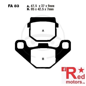 Placute frana fata sinterizate ALTN 47.5x37x9/85x42.5x7 EBC FA83 pentru Adly/Herchee ATV 150, 300, Super Cross 50, Aeon Cobra 220, 400, 350, Aprilia RS4 50, ATU E-Ton Yukon 150, Bombardier Rally 200, Derbi Senda 50