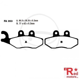Placute frana spate SCOOTER EBC ALTN 96.8x39.35x9.3/77x42x9.3 FA353 pentru Aprilia Sportcity 50 4T One, SR 300, Derbi Boulevard 125, Gilera Fuoco 500, Runner SP 50 DD