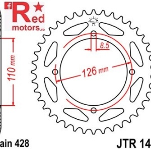 Foaie/pinion spate JTR1466.44 428 cu 44 de dinti pentru Kawasaki KLX 125, KX 65