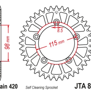 Kit de lant EK - Argintiu lant 420 SH, Non-sealed, pinion fata JT, foaie spate JT pentru GAS GAS MC 65 2021-2023 - Img 5