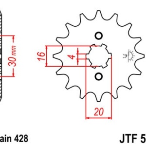 Kit de lant EK - Argintiu lant 428 SHDR, Non-sealed, pinion fata JT, foaie spate JT pentru YAMAHA TT-R 125 2000-2001 - Img 3