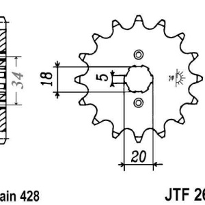 Kit de lant EK - Argintiu lant 428 SRO, O-ring, pinion fata JT, foaie spate JT pentru DERBI Senda 125 SM 2004-2007 - Img 3