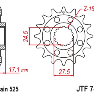 Pinion fata JT JTF 749-16RB 16T, 525 rubber cushioned - Img 2