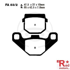 Placute frana fata SCOOTER SINTERED HH EBC 47.5x37x10/85x42.5x7.8 FA83/3 pentru Aprilia Scarabeo 50, Honda MB 80, Piaggio NRG mc3 50, Simson Sula 50