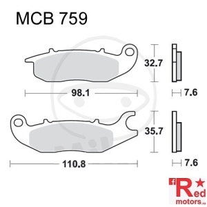 Placute frana fata STD TRW ALTN 98.1x32.7x7.6/110.8x35.7x7.6 MCB759 pentru AJS CR3 125 Regal, Honda ANF 125, CBF 125, Rieju NKD 50, RS-2 125