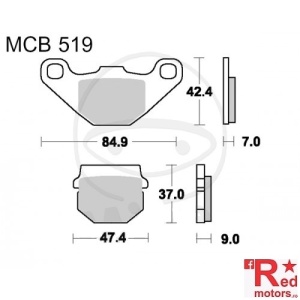 Placute frana fata STD TRW LUCAS 84.9x42.4x7/47.4x37x9 MCB519 pentru Adly/Herchee ATV 150, Crossover 150, Super Cross 50, Aeon Cobra 220, Cobra 400, Aprilia RS4 125, ATU Meteorit 303, Bombardier Rally 200, Kawasaki KX 80 R